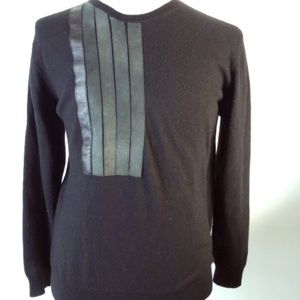 Roberto Collina black wool super geelong suede leather crewneck L Italy